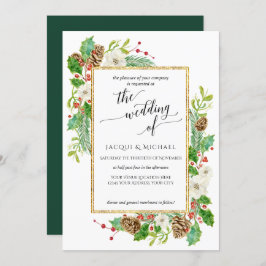 Winter Wedding Waterverf Roos Pine Cone Leaves Kaart