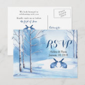 Winter Wedding Waterverf Trees Rabbits RSVP Uitnodiging Briefkaart (Voorkant / Achterkant)