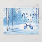 Winter Wedding Waterverf Trees Rabbits RSVP Uitnodiging Briefkaart (Voorkant)