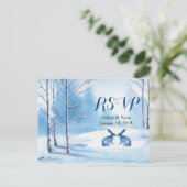 Winter Wedding Waterverf Trees Rabbits RSVP Uitnodiging Briefkaart (Staand voorkant)