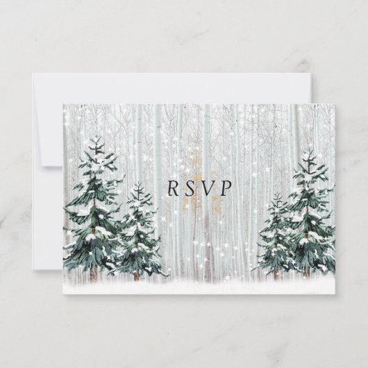 Winter Wedding White Birch Forest Pine Trees Kaart (Voorkant)