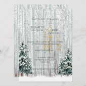 Winter Wedding White Birch Pine Trees Snow Kaart (Voorkant / Achterkant)