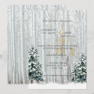 Winter Wedding White Birch Pine Trees Snow Kaart