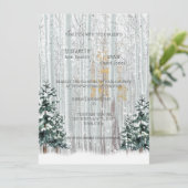 Winter Wedding White Birch Pine Trees Snow Kaart (Staand voorkant)