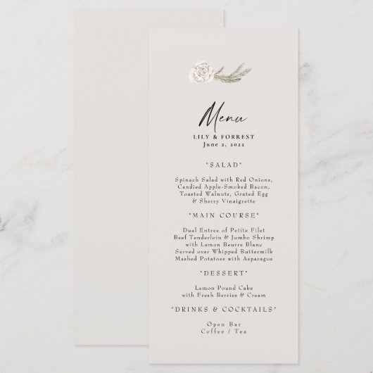 Winter Wedding White Rose Neutral Menu (Voorkant / Achterkant)