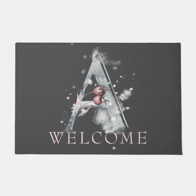 Winter WELCOME Monogram A Doormat Deurmat (Voorkant)
