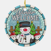 Winter Welkom Sneeuwman Familie Kerstmis Keramisch Ornament (Achterkant)