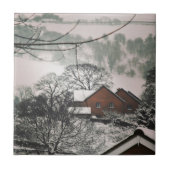 Winter Welsh Landscape Houses Trees Hills Tegeltje (Voorkant)