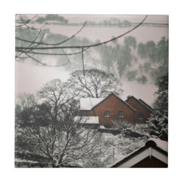 Winter Welsh Landscape Houses Trees Hills Tegeltje