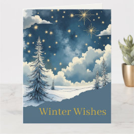 Winter Wensen Sneeuwige Nacht Wenskaart Kaart