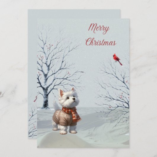 Winter Westie en Kardinaal Kerst Kaart (Voorkant / Achterkant)