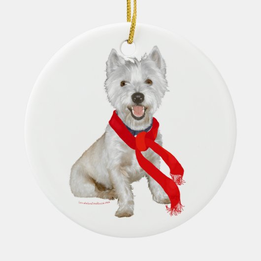 Winter Westie in een Rode Scarf Keramisch Ornament (Voorkant)