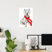 Winter Westie in een rode sjaal Poster (Thuiskantoor)