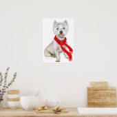 Winter Westie in een rode sjaal Poster (Keuken)