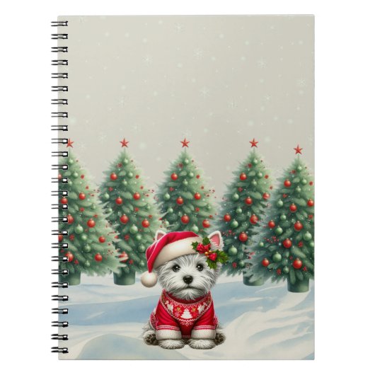 Winter Westie in Hoed Kerst Notebook Notitieboek (Voorkant)
