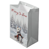 Winter Westie Merry Christmas Gift Bag Medium Cadeauzakje (Voorkant Gekanteld)
