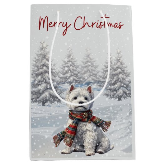 Winter Westie Merry Christmas Gift Bag Medium Cadeauzakje (Voorkant)