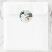 Winter Westie met een Snowman Ronde Sticker (Tas)
