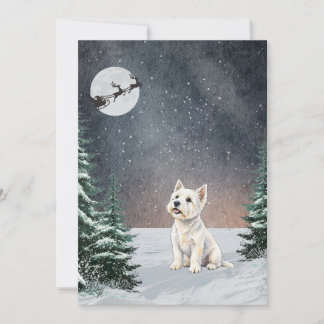 Winter Westie met Kerstman slee Kerstkaart