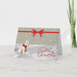 Winter Westie met Rode Lint Kerstkaart Kaart