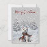 Winter Westie Vrolijke Kerst Kaart<br><div class="desc">West Highland Terrier in een winterscène Vrolijke kerstkaart</div>