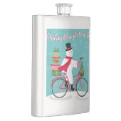 Winter Whimisical sneeuwman op fiets Heupfles (Rechts)