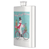 Winter Whimisical sneeuwman op fiets Heupfles (Links)