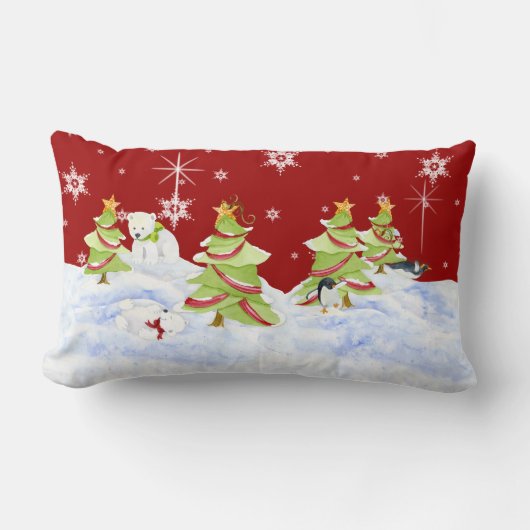 Winter Whimsey Pinguïn Polar Beer Baby's in Sneeuw Kussen (Voorkant)