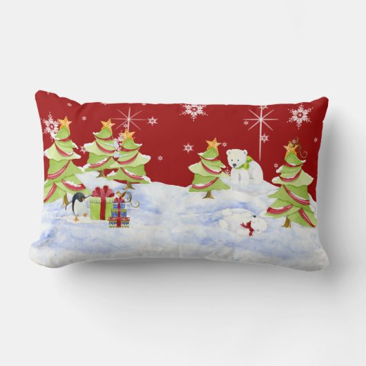 Winter Whimsey Pinguïn Polar Beer Baby's in Sneeuw Kussen (Voorkant)