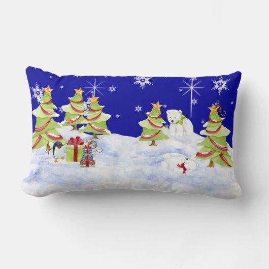 Winter Whimsey Pinguïn Polar Beer Baby's in Sneeuw Kussen (Voorkant)