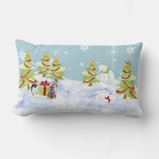 Winter Whimsey Pinguïn Polar Beer Baby's in Sneeuw Kussen (Voorkant)