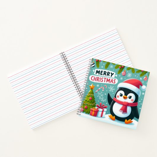 Winter Whimsy: Feestelijk Pinguïn Square Notitiebo Notitieboek (Binnen)