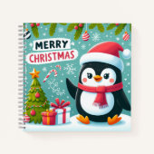 Winter Whimsy: Feestelijk Pinguïn Square Notitiebo Notitieboek (Voorkant)