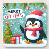 Winter Whimsy: Feestelijke Pinguïn Bier Onderzetter (Voorkant)