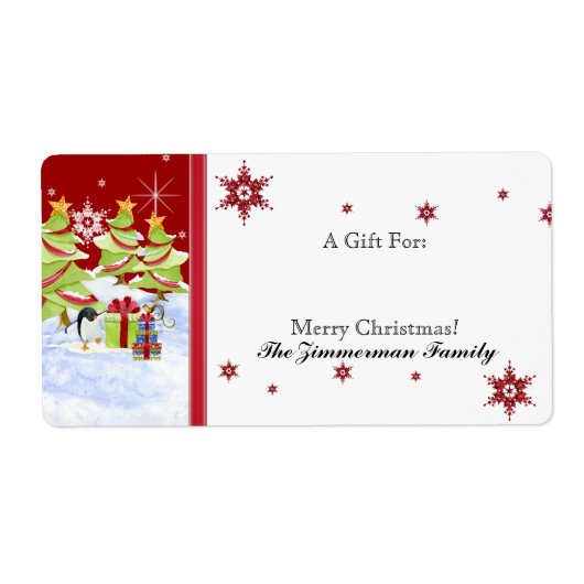 Winter Whimsy Schattige Pinguïn Baby's in Sneeuwst Etiket (Voorkant)