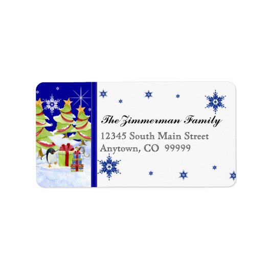 Winter Whimsy Schattige Pinguïn Baby's in Sneeuwst Etiket (Voorkant)