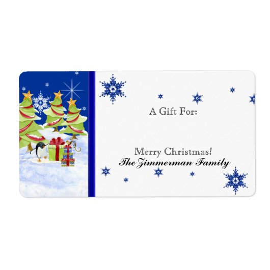 Winter Whimsy Schattige Pinguïn Baby's in Sneeuwst Etiket (Voorkant)