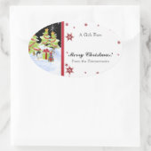 Winter Whimsy Schattige Pinguïn Baby's in Sneeuwst Ovale Sticker (Tas)