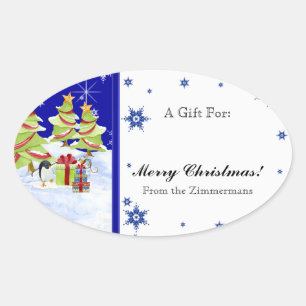 Winter Whimsy Schattige Pinguïn Baby's in Sneeuwst Ovale Sticker