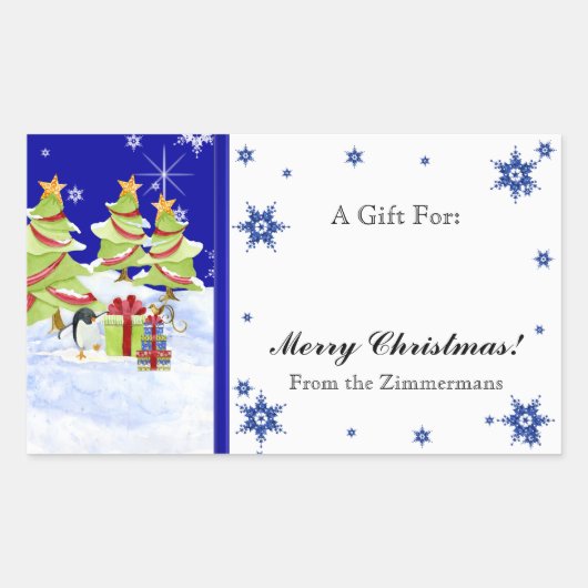 Winter Whimsy Schattige Pinguïn Baby's in Sneeuwst Rechthoekige Sticker (Voorkant)