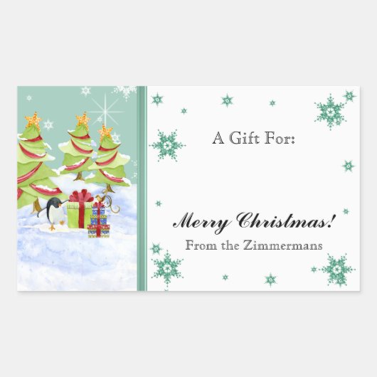 Winter Whimsy Schattige Pinguïn Baby's in Sneeuwst Rechthoekige Sticker (Voorkant)