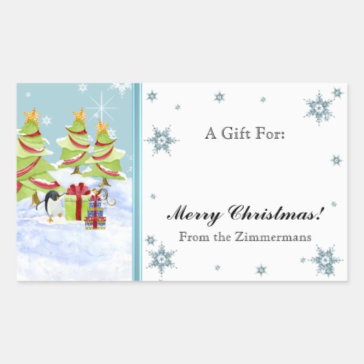 Winter Whimsy Schattige Pinguïn Baby's in Sneeuwst Rechthoekige Sticker (Voorkant)