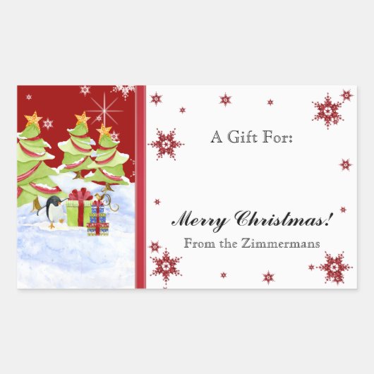 Winter Whimsy Schattige Pinguïn Baby's in Sneeuwst Rechthoekige Sticker (Voorkant)