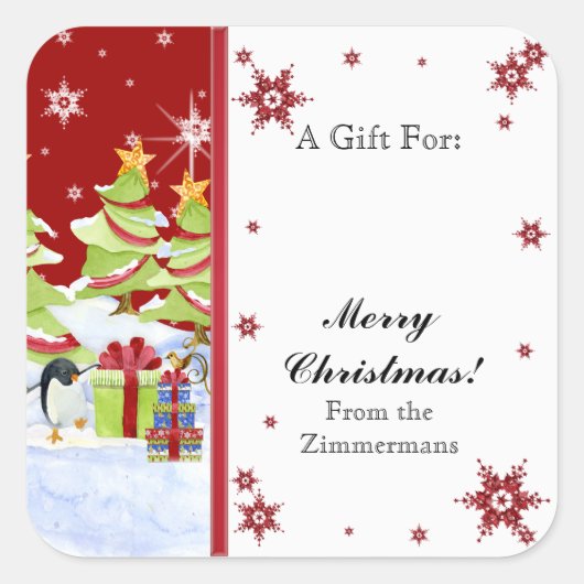 Winter Whimsy Schattige Pinguïn Baby's in Sneeuwst Vierkante Sticker (Voorkant)