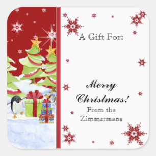 Winter Whimsy Schattige Pinguïn Baby's in Sneeuwst Vierkante Sticker