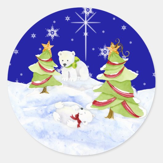 Winter Whimsy Schattige Polar Beer Baby's in Sneeu Ronde Sticker (Voorkant)