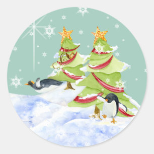 Winter Whimsy Schattige Polar Beer Baby's in Sneeu Ronde Sticker