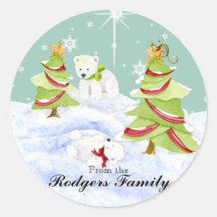 Winter Whimsy Schattige Polar Beer Baby's in Sneeu Ronde Sticker