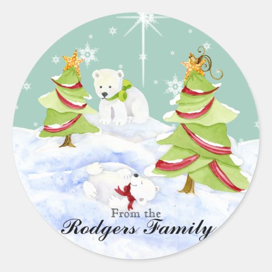 Winter Whimsy Schattige Polar Beer Baby's in Sneeu Ronde Sticker (Voorkant)