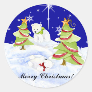 Winter Whimsy Schattige Polar Beer Baby's in Sneeu Ronde Sticker